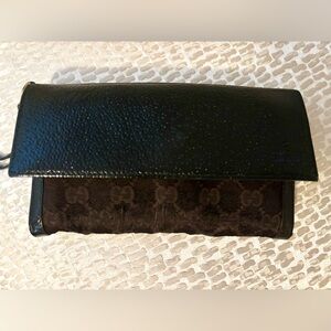 Gucci Black and brown Monogram and Leather wallet